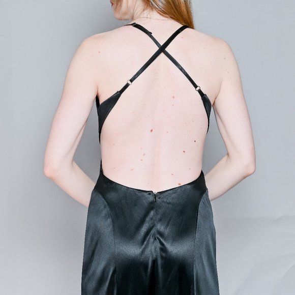 VINTAGE Mary.L Mary L Couture Black Slinky Open Back Dress 2 EUC - Picture 2 of 8